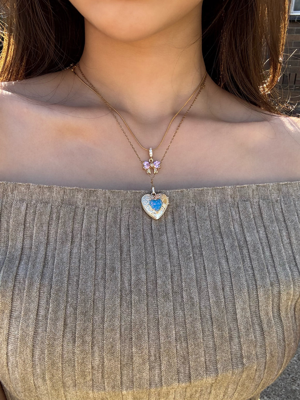 Filigree Blue Heart Necklace
