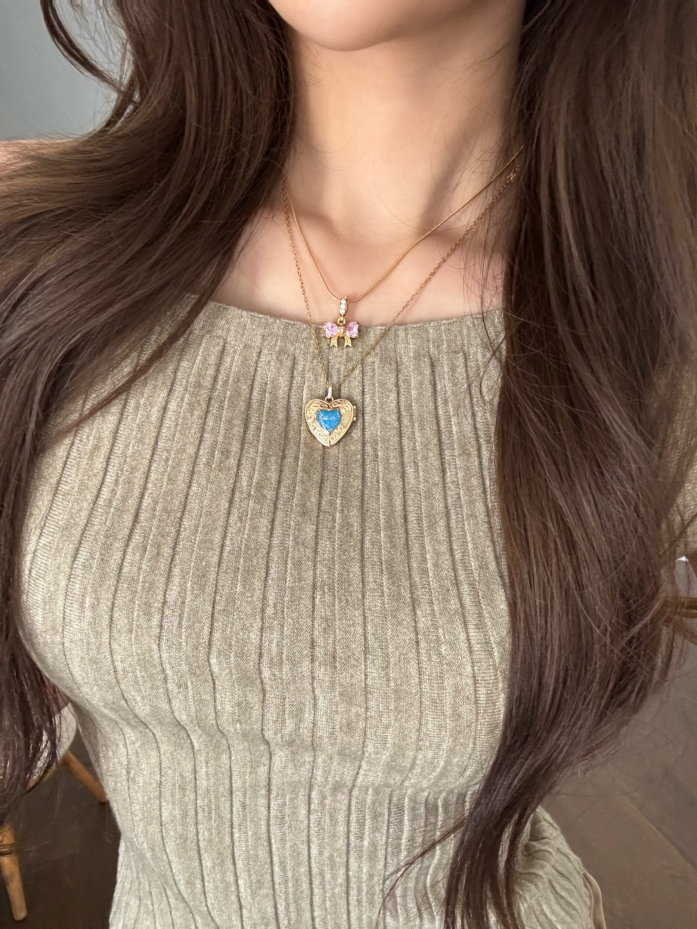 Filigree Blue Heart Necklace