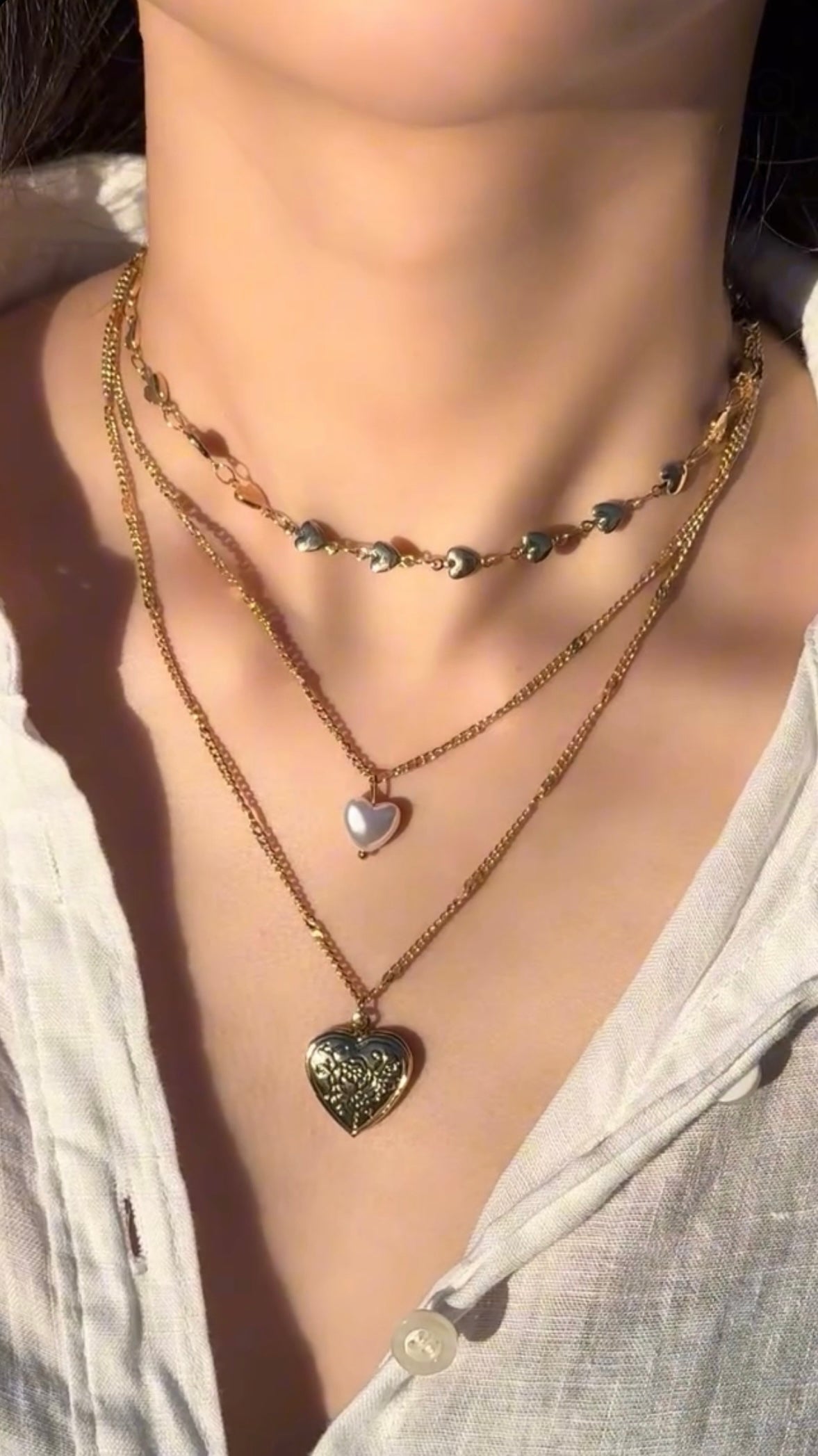 Golden Triple Heart Necklace