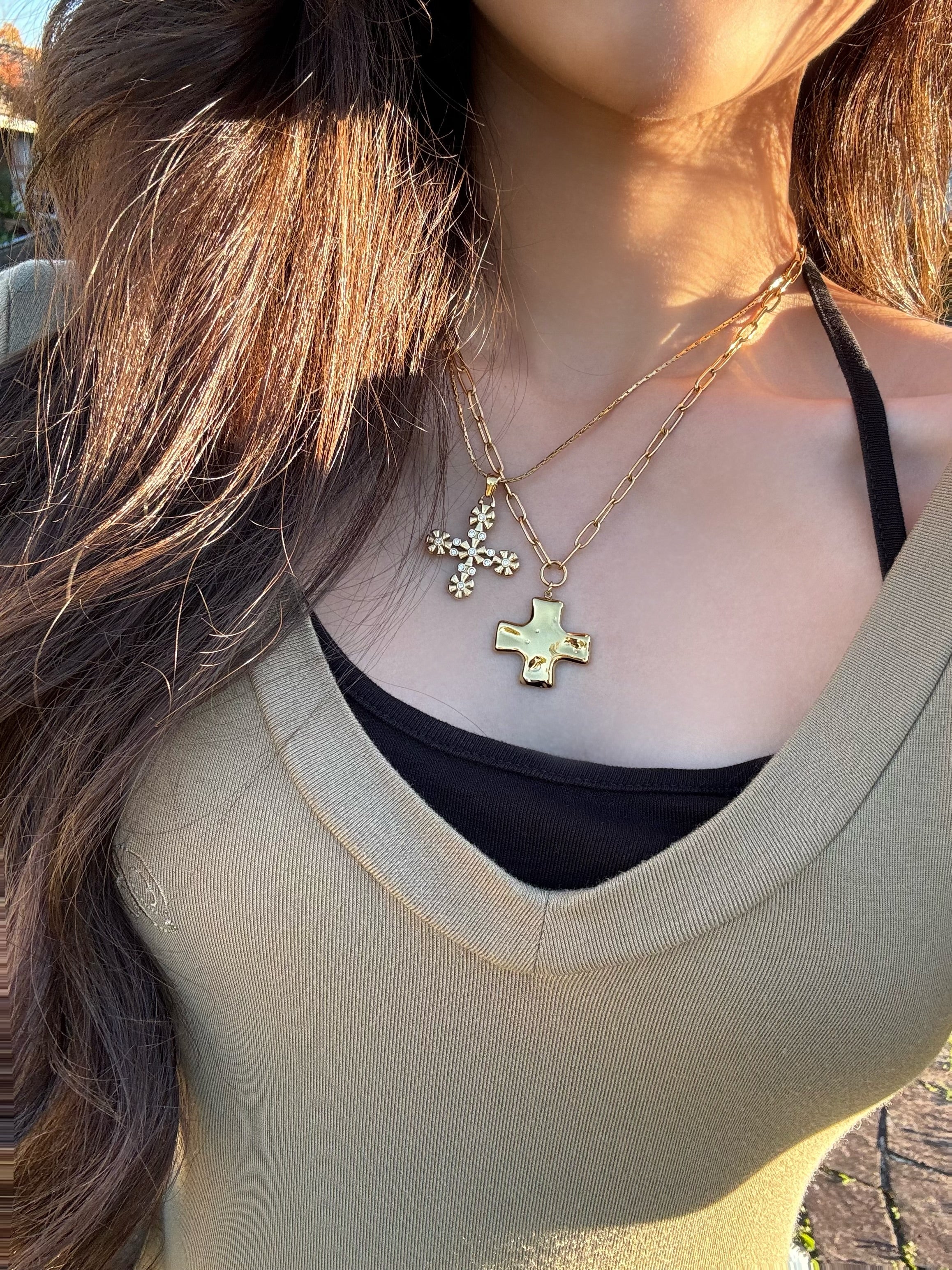 Molten Gold Cross Necklace