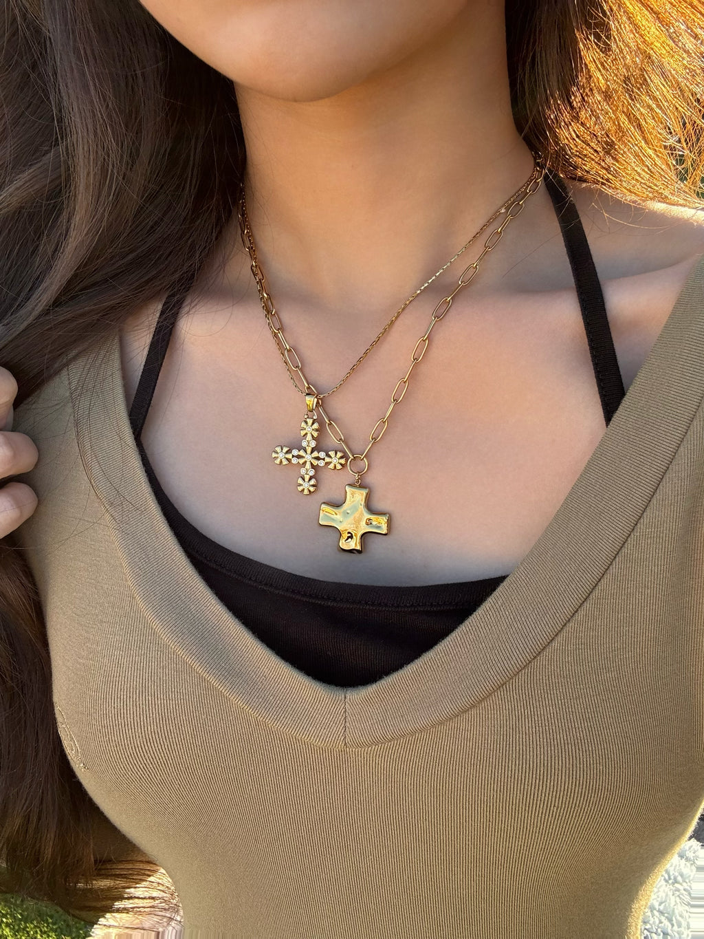 Molten Gold Cross Necklace