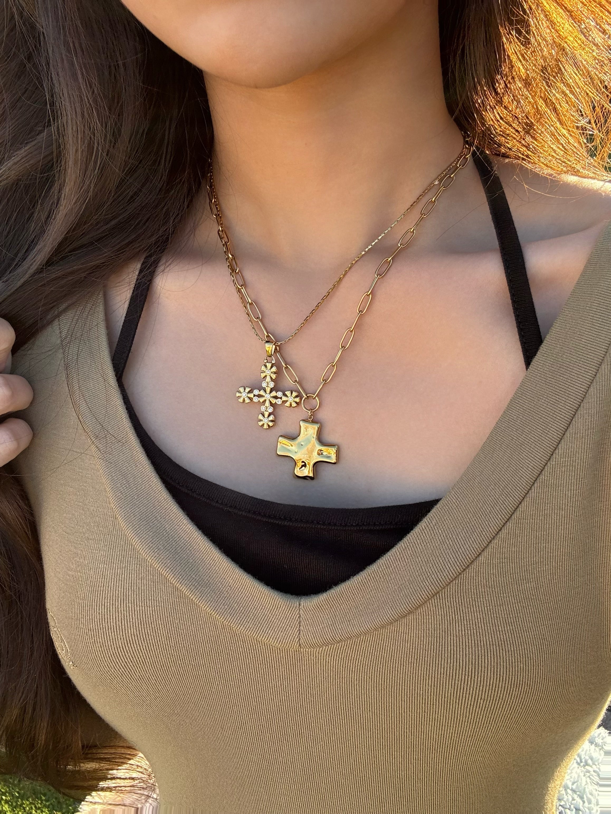 Molten Gold Cross Necklace