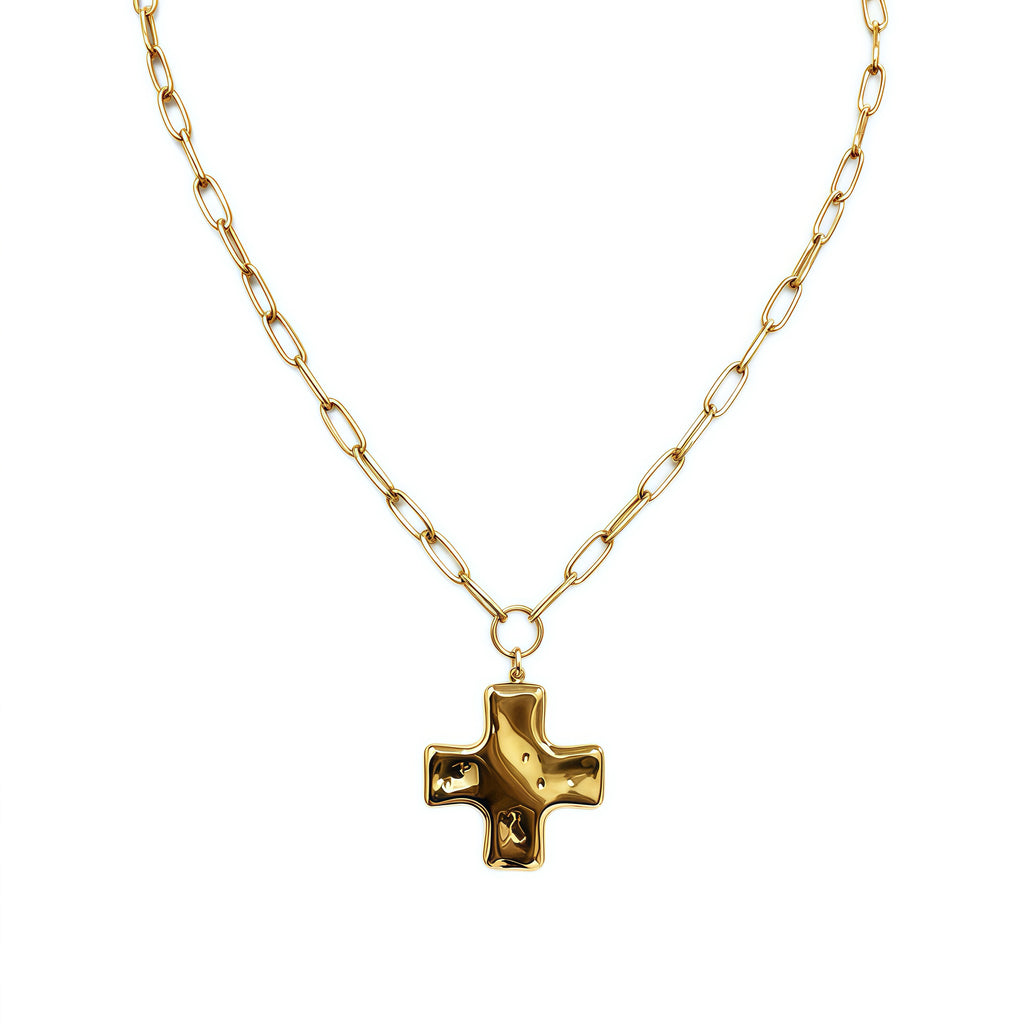 Molten Gold Cross Necklace