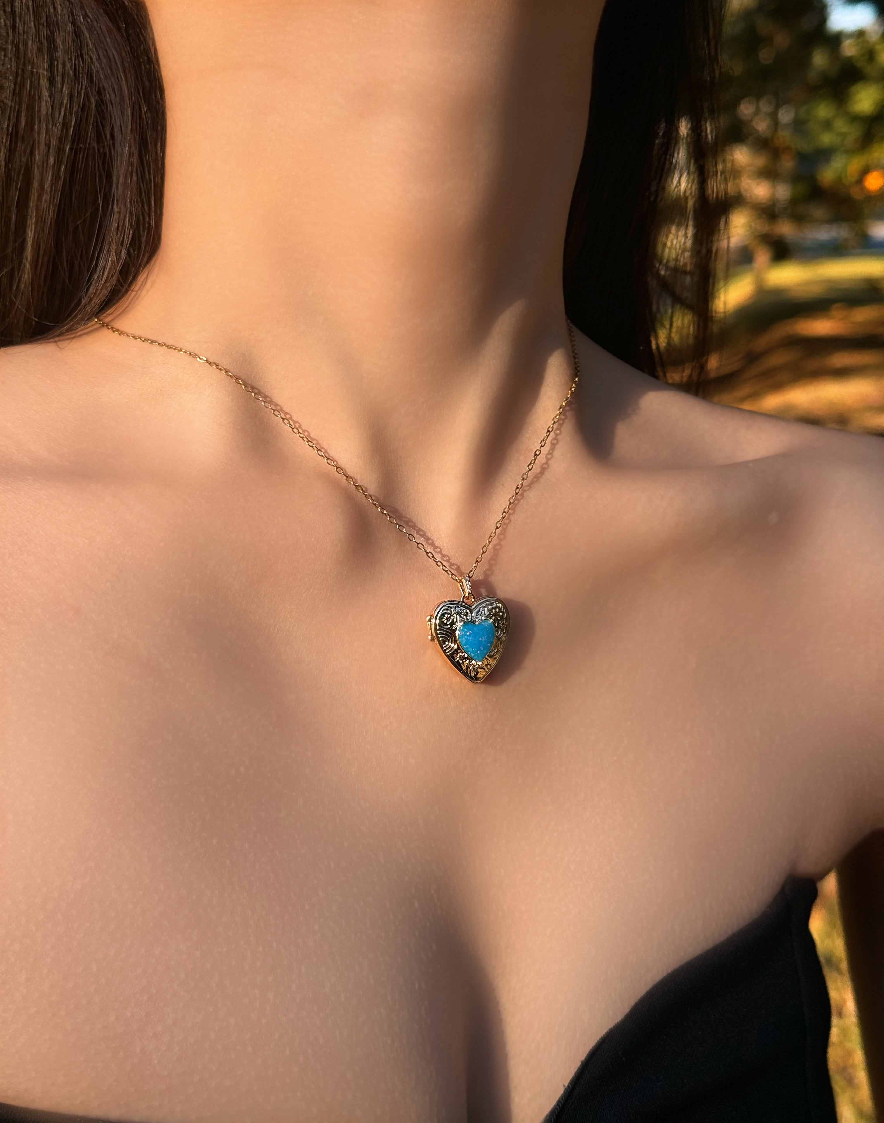 Filigree Blue Heart Necklace
